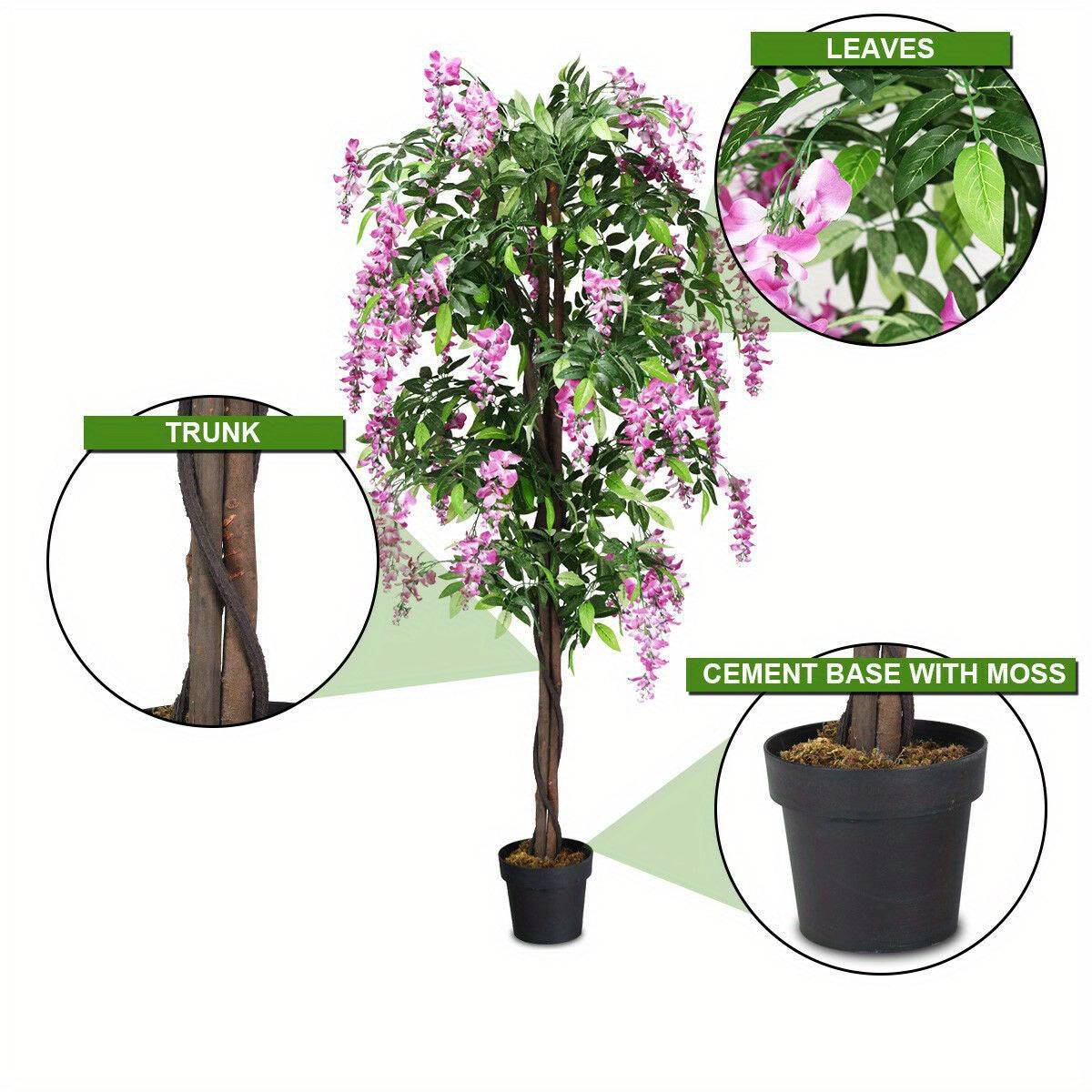 TANGKULA 6-pieds arbre de soie de wistaria artificielle fleur rose décoration intérieure-patio