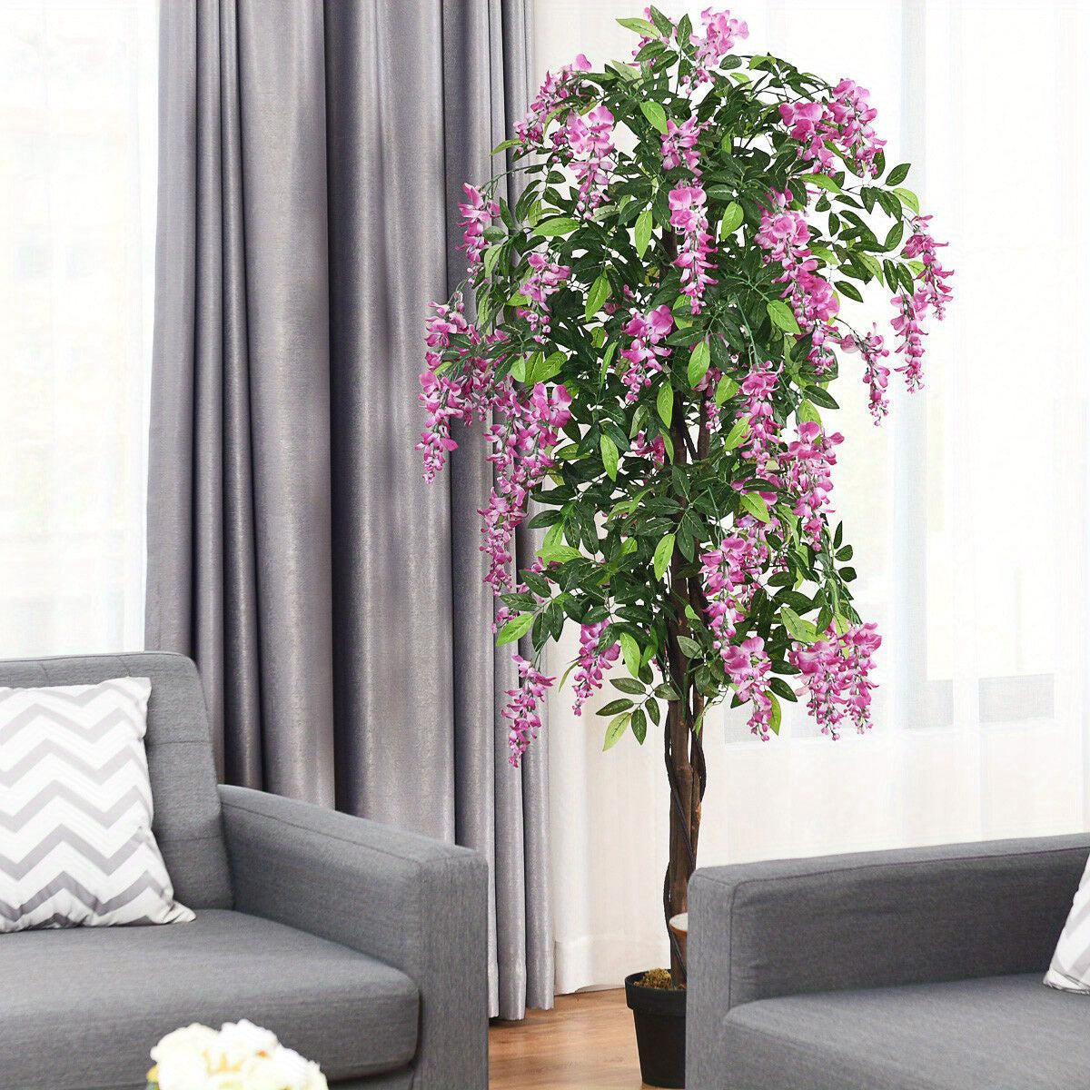 6 pieds Arbre artificiel de glycine en soie Fleur rose Décoration intérieure-Patio Maison
