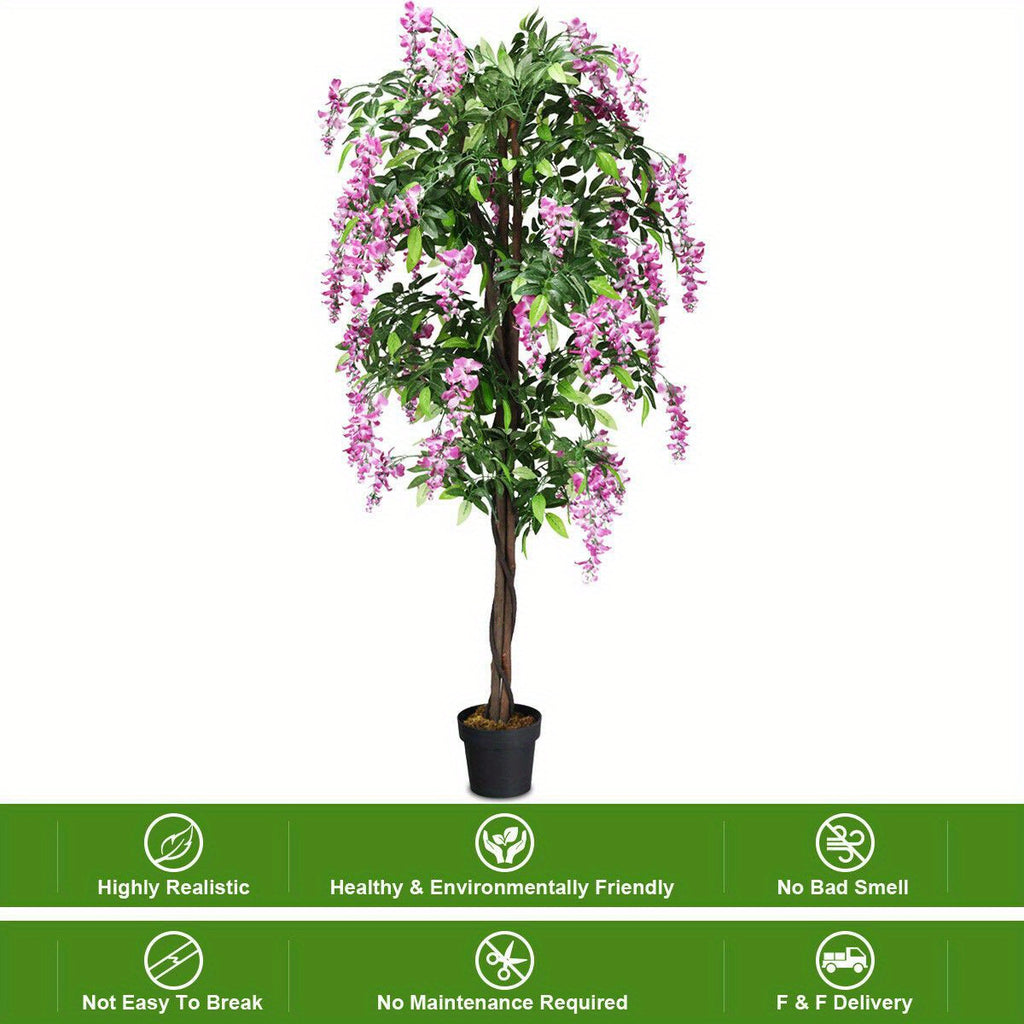 6 pieds Arbre artificiel de glycine en soie Fleur rose Décoration intérieure-Patio Maison