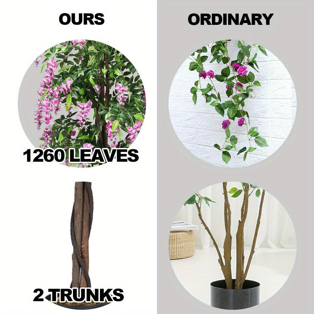 6 pieds Arbre artificiel de glycine en soie Fleur rose Décoration intérieure-Patio Maison