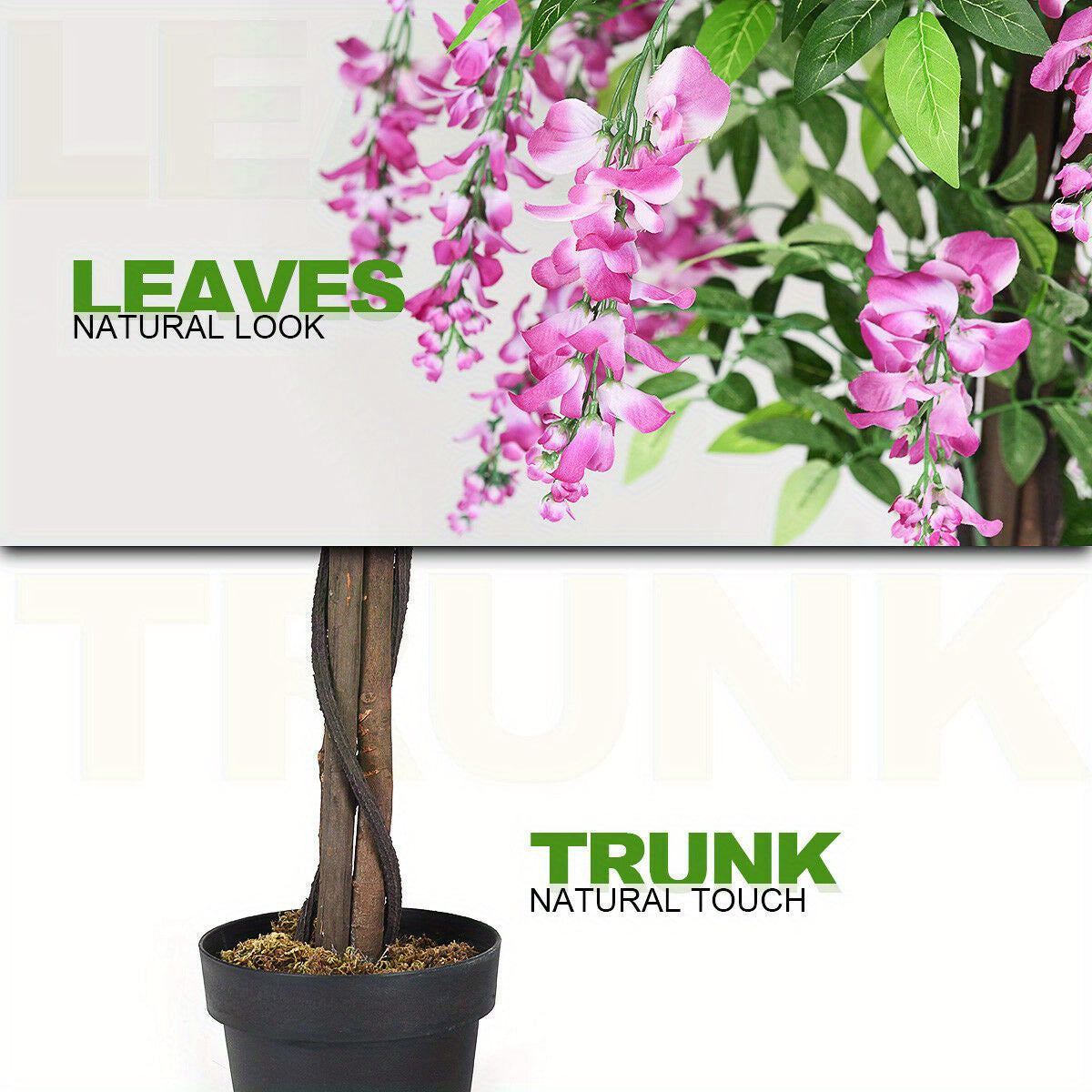 6 pieds Arbre artificiel de glycine en soie Fleur rose Décoration intérieure-Patio Maison