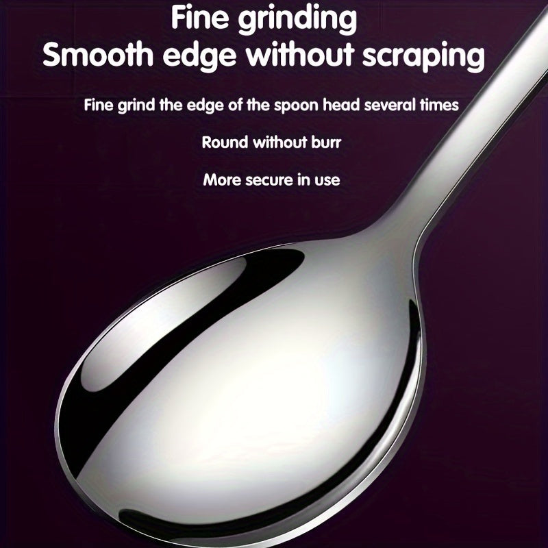 5pcs Stainless Steel Spoons Set, Rust-Resistant, Long-Handled, Thickened Comfort, Heavy-Duty Kitchen Accessories, Ideal for Family Gatherings, Potlucks, and Restaurants