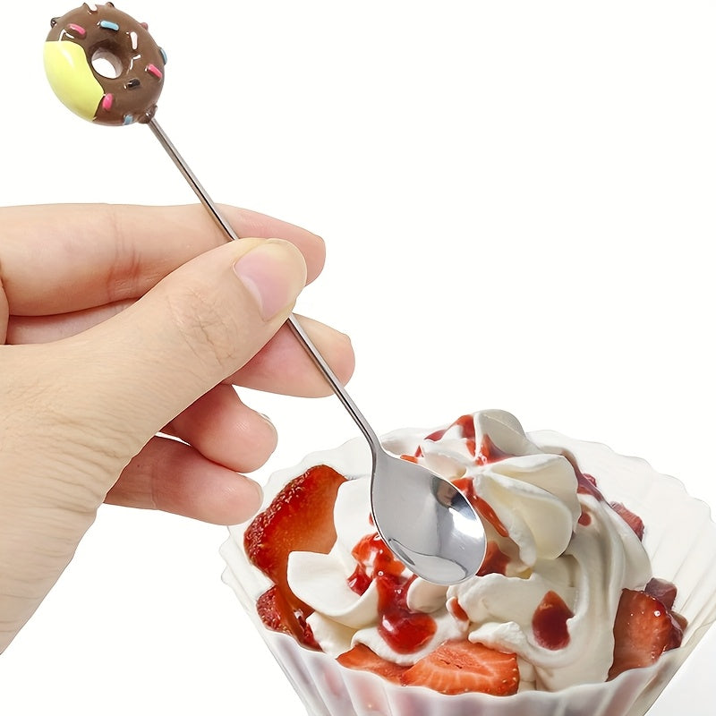 4pcs Donut-Themed Stainless Steel Dessert Spoons - Colorful Round Handle Design for Coffee, Ice Cream, and Beverage Stirring - Perfect for Home Use or Wedding Gifts, Coffee Stirring Spoons|Playful Design|Durable Metal Spoons, Coffee Accessories