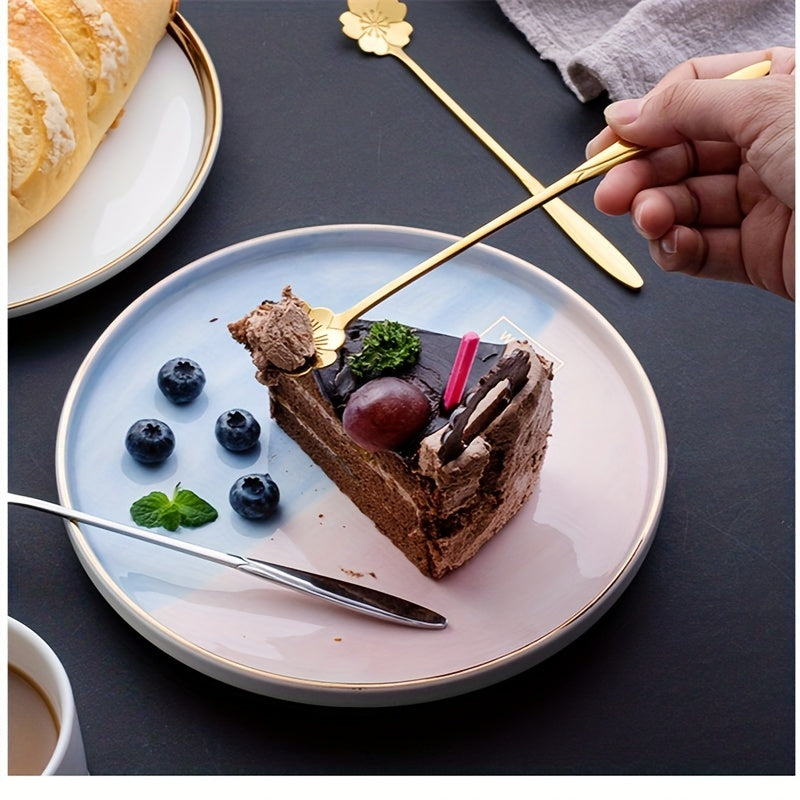 4pcs Flowers Design Gold Spoon Long Handle Dessert Tea Coffee Mixing Spoon Stainless Steel Vintage Teaspoons Drink Tableware