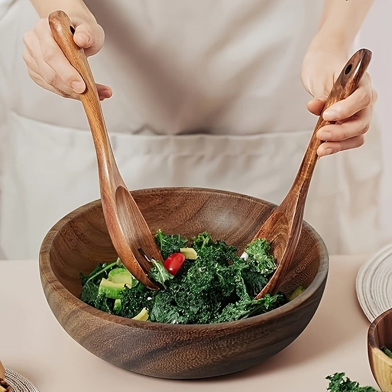 2pcs Wooden Salad Fork and Spoon Set, Reusable, Easy to Carry, Ideal for Home, Restaurant, and Outdoor Dining