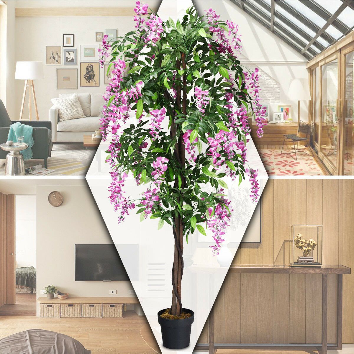 TANGKULA 6-pieds arbre de soie de wistaria artificielle fleur rose décoration intérieure-patio
