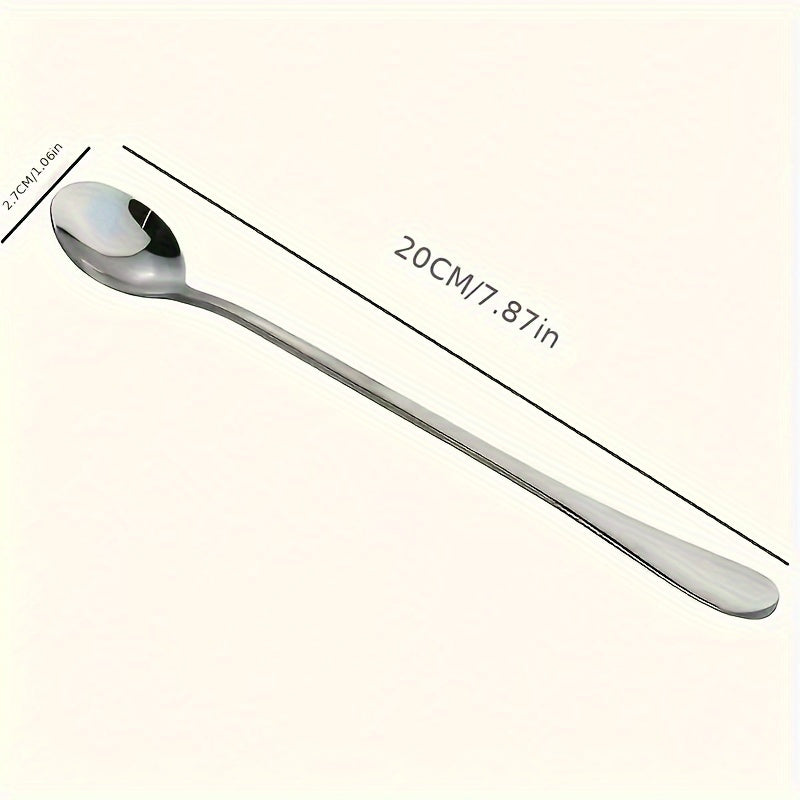 8pcs, Stainless Steel Long Handle Iced Tea Spoon, Coffee Spoon, Ice Cream Stirring Spoon, Kitchen Accessories