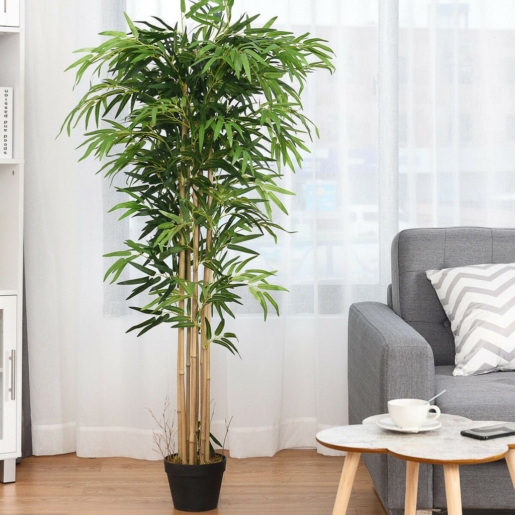 TANGKULA 5 Pieds Bambou Artificiel Soie Arbre Vert Intérieur-Extérieur Décoration Maison Planteur Décoratif