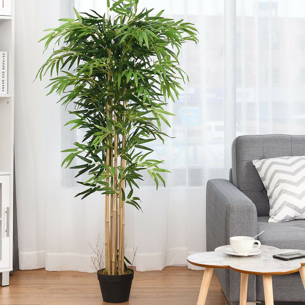 TANGKULA 5 Pieds Bambou Artificiel Soie Arbre Vert Intérieur-Extérieur Décoration Maison Planteur Décoratif