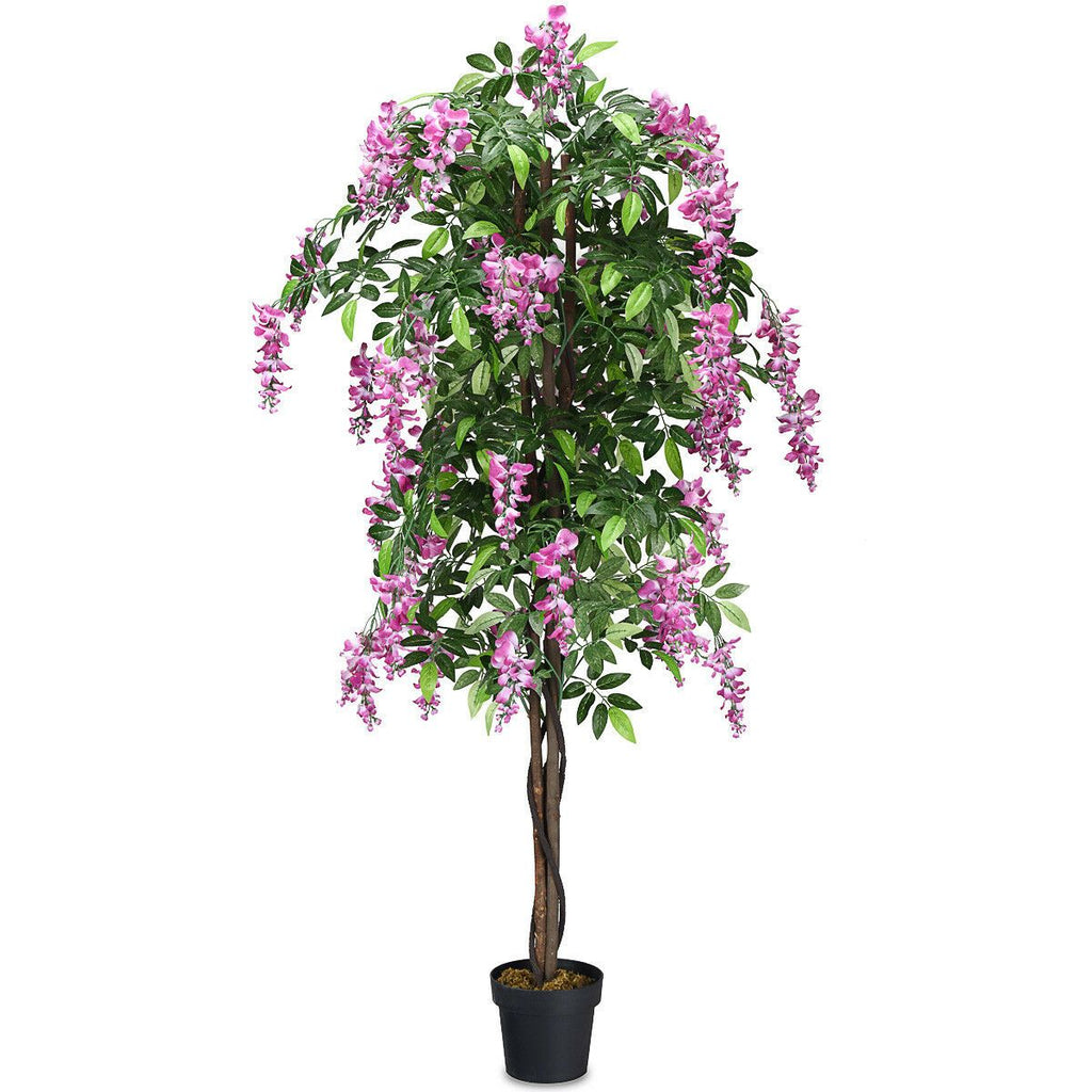 TANGKULA 6-pieds arbre de soie de wistaria artificielle fleur rose décoration intérieure-patio