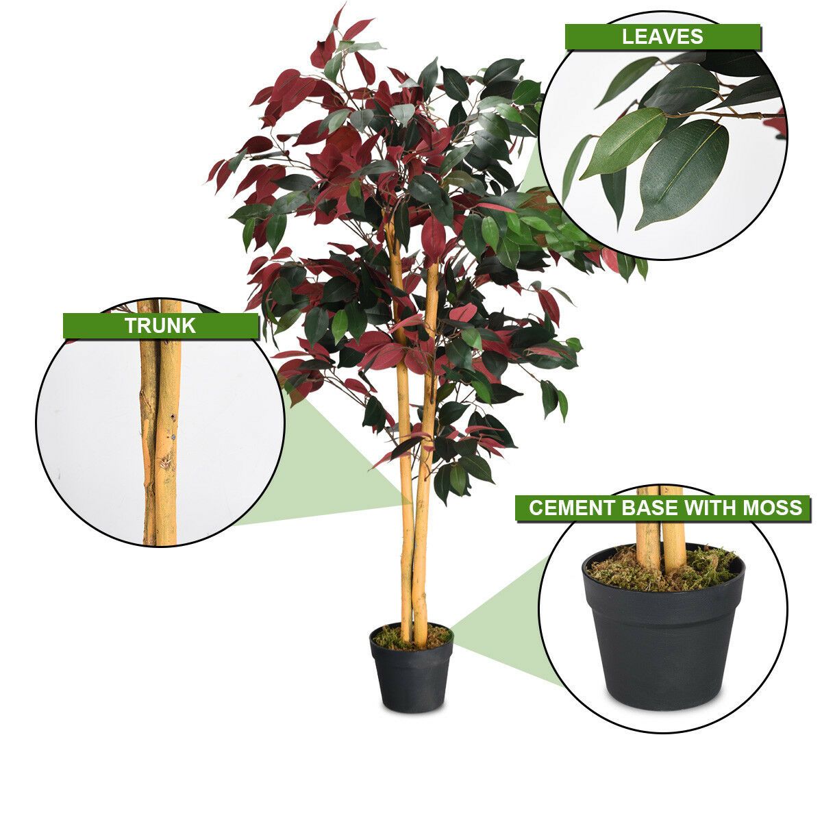 TANGKULA 4-Feet Artificiel Bush Rouge\u002FVert Feuilles Intérieur-Extérieur Maison