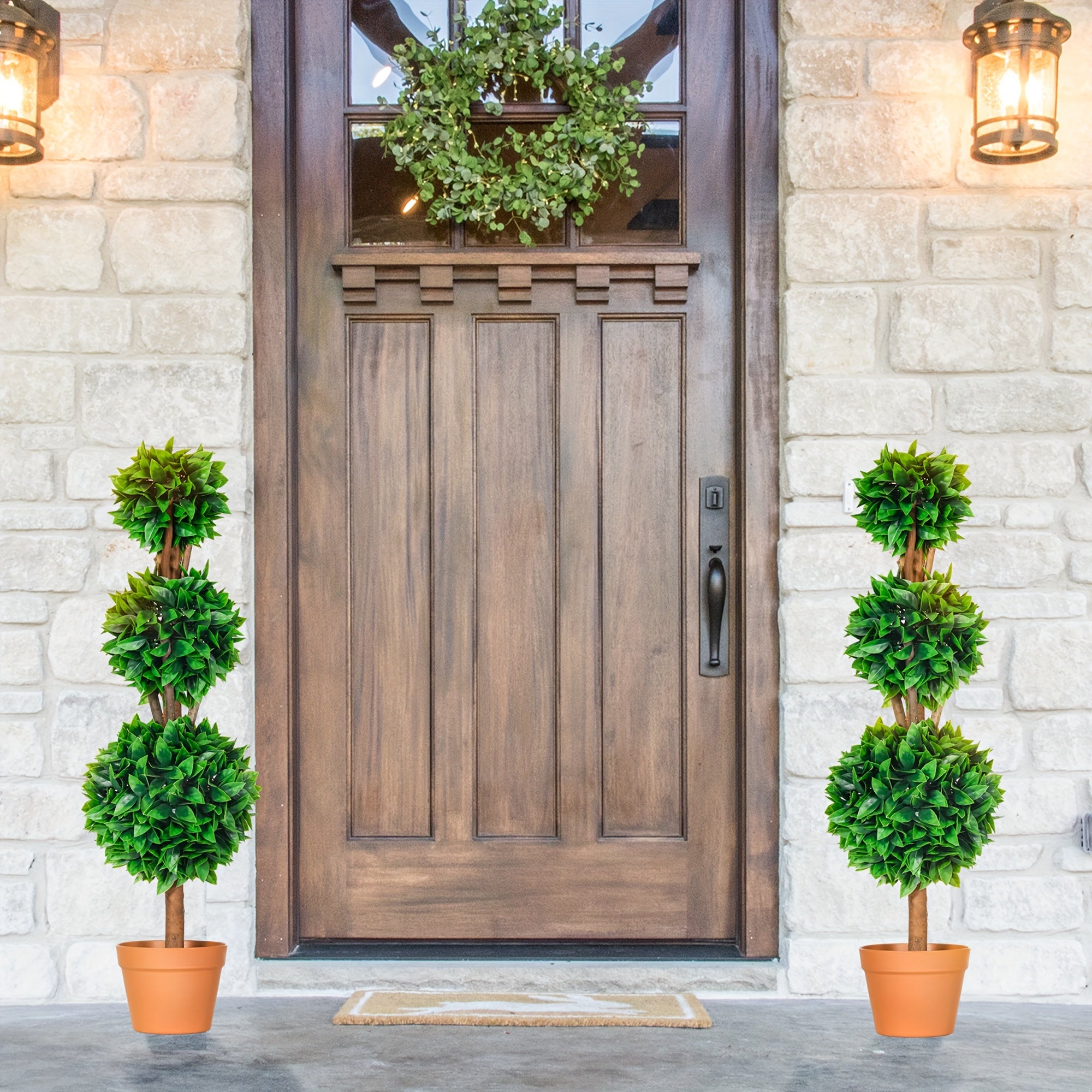 Ensemble de 2 boules topiaires artificielles en buis de 3 pi (35.5 po), plantes artificielles en pot, plantes vertes décoratives pour la maison, le bureau, l'intérieur, l'extérieur, le salon, vert
